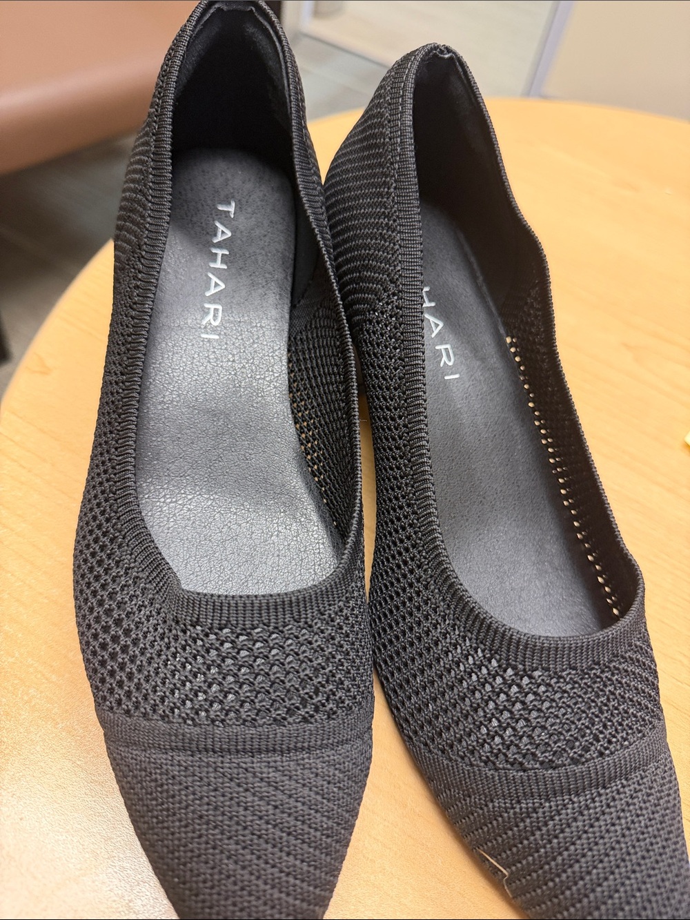 Tahari Black Knit Pointed Ballet Flats